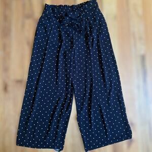 Kenar Wide Leg Pants 4 Black Polka Dot Cropped Pleated Trousers Belted Elastic